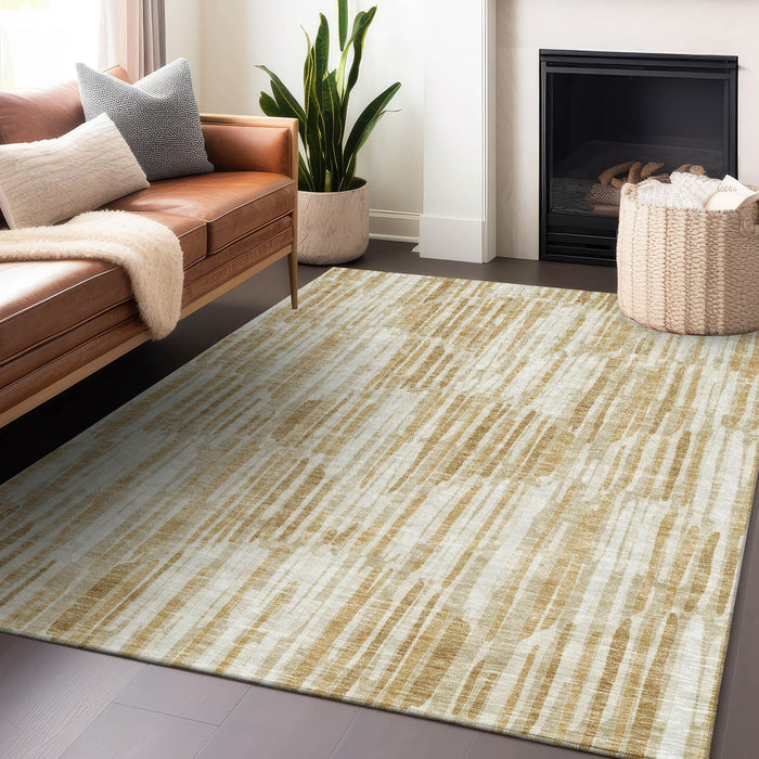 8' X 10' Abstract Washable Area Rug With UV Protection - Gold / Beige