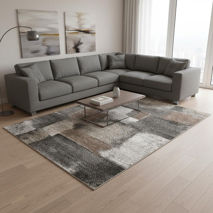 8' X 11' Abstract Area Rug (660307) - Gray / Brown / Ivory