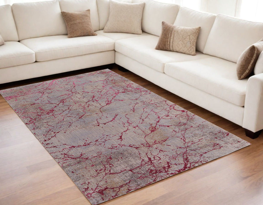 5' x 8' Abstract Power Loom Area Rug - Pink Taupe And Gray
