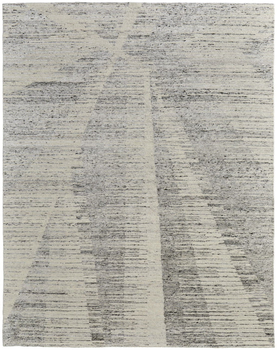 4' x 6' Abstract Hand Knotted Worn Faded Area Rug - Gray And Ivory