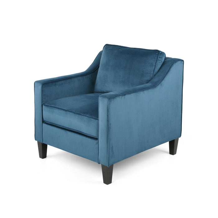 Velvet And Wood Arm Chair - Blue / Black