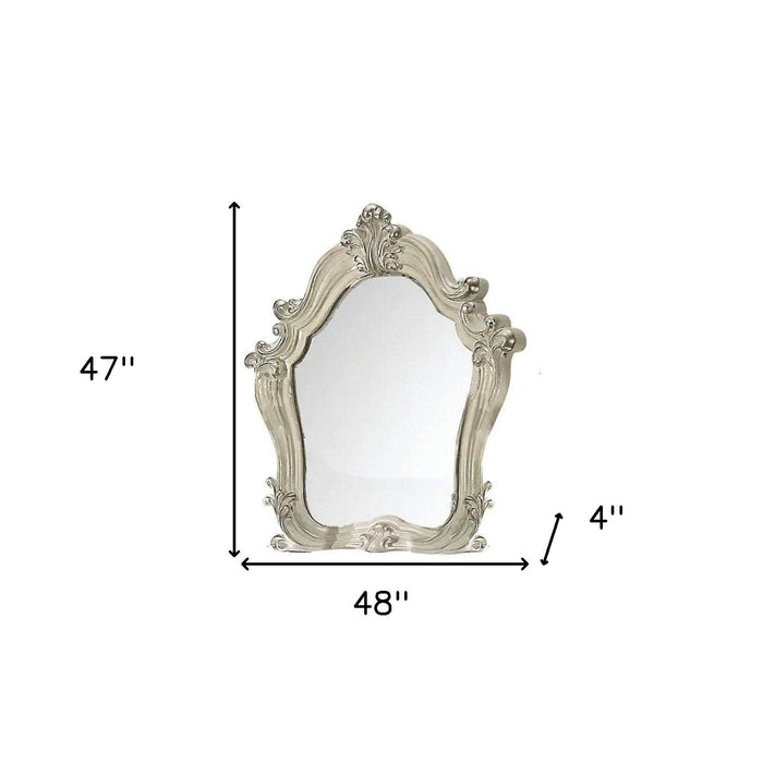 47"bAbstract Framed Antiqued Glass Mounted Dresser Mirror - White / Silver