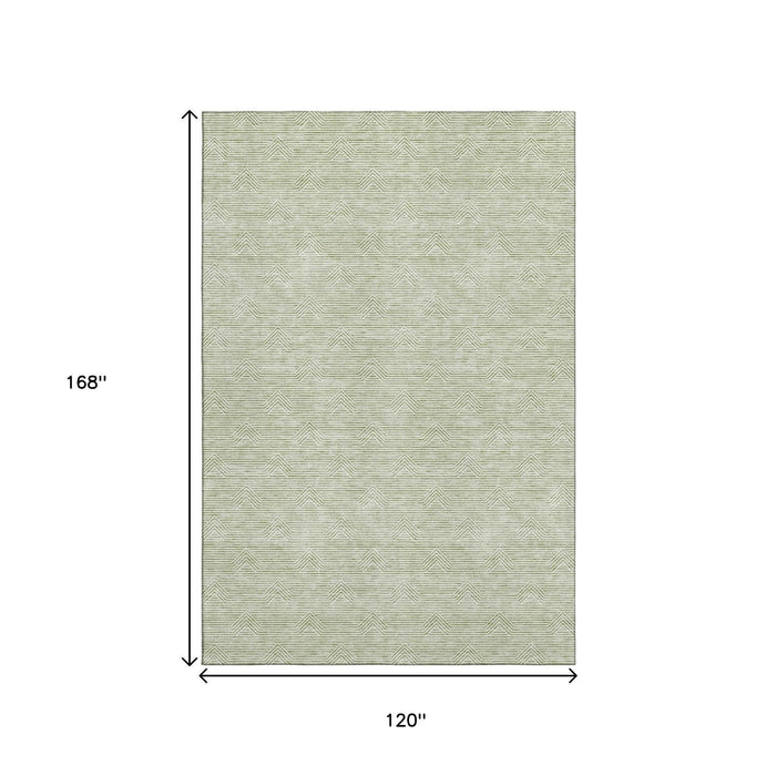 10' X 14' Abstract Geometric Washable Area Rug With UV Protection (672308) - Artichoke Green / Ivory