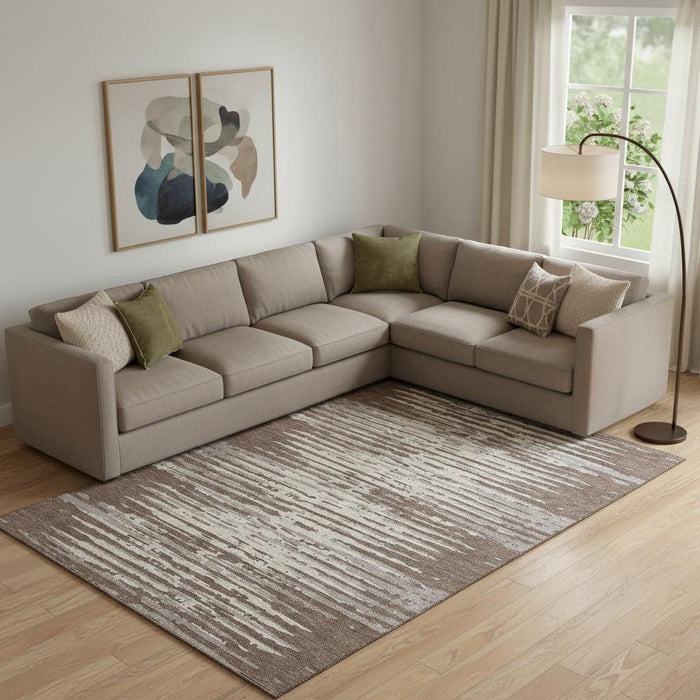 10' X 14' Striped Washable Area Rug With UV Protection (670537) - Brown / Ivory