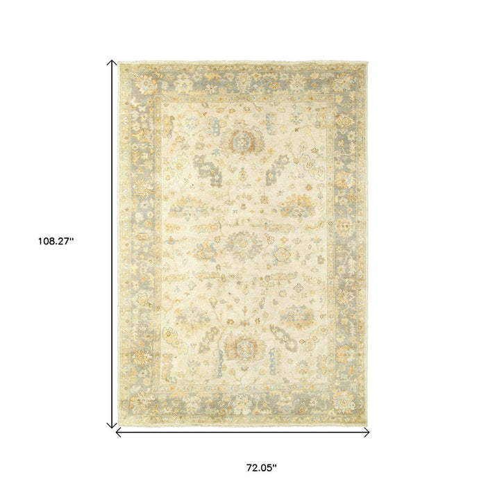 6' X 9' Wool Oriental Hand Knotted Area Rug - Beige And Gray