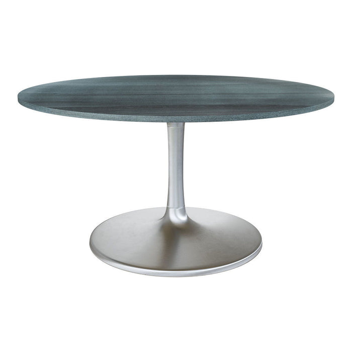 60" Marble And Aluminum Pedestal Base Round Top Dining Room Table - Silver