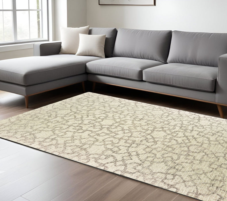 8' X 10' Wool Geometric Hand Tufted Area Rug - Tan And Ivory