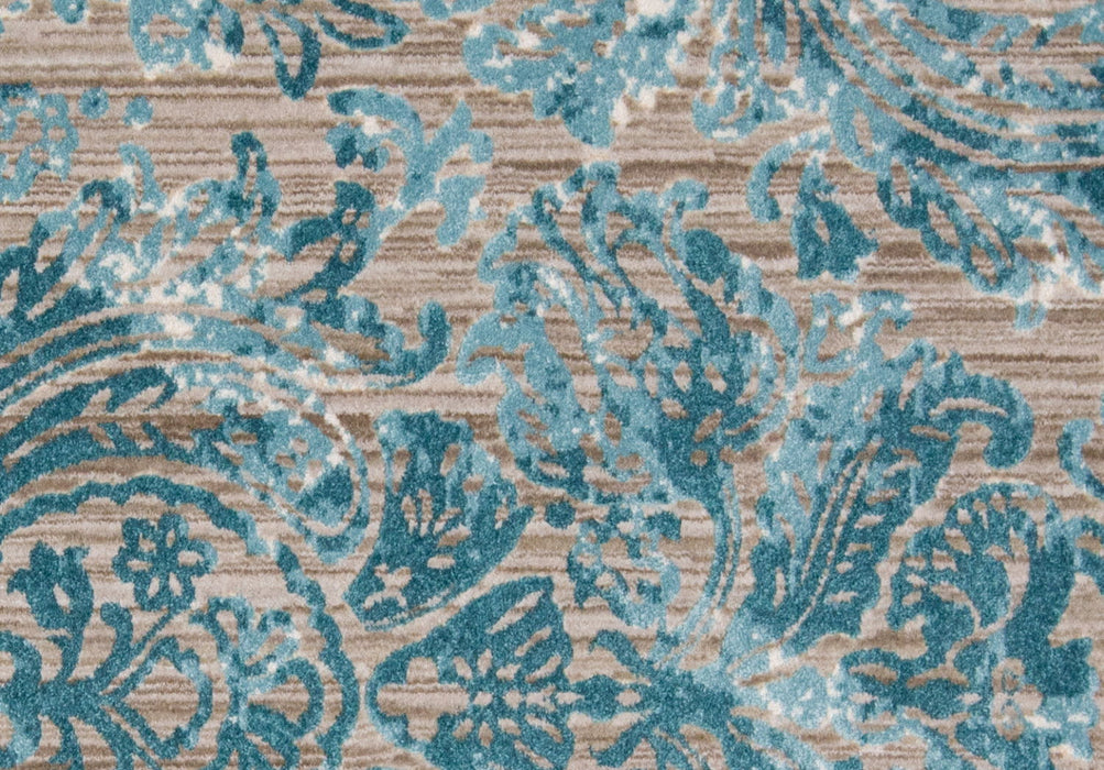9' Abstract Power Loom Worn Faded Round Rug - Blue Taupe And Ivory