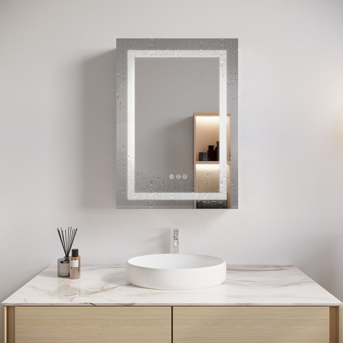 Giga bathroom medicine cabinet with LED mirror, anti-fog, waterproof, touch switch, single door, adjustable LED color 3000K-6000K