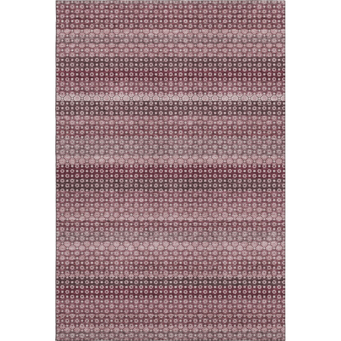10' X 14' Striped Washable Area Rug With UV Protection (693588) - Burgundy / Merlot / Pink