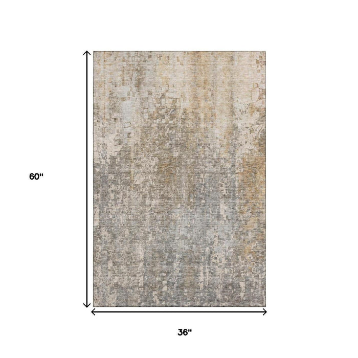 3' X 5' Abstract Washable Area Rug With UV Protection (650231) - Beige / Gray