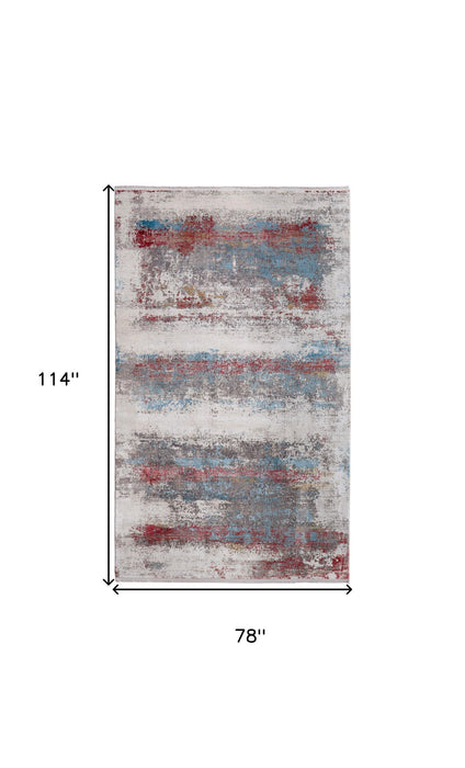 10' X 7' Abstract Power Loom Area Rug With Fringe - Gray / Red
