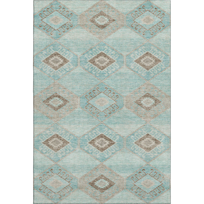 10' X 14' Geometric Washable Area Rug With UV Protection (706019) - Teal / Beige