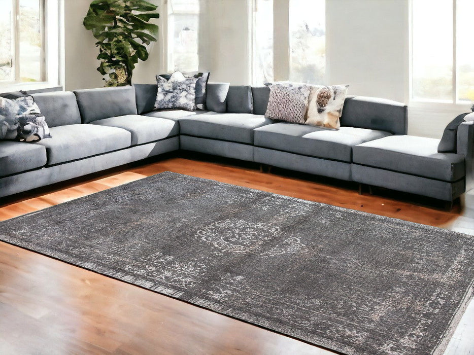 9' x 13' Medallion Non Skid Area Rug - Gray