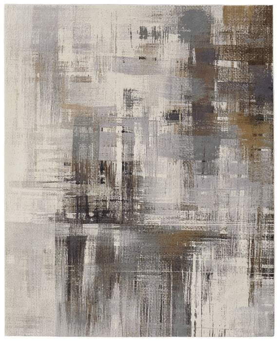 8' x 10' Abstract Power Loom Polypropylene Area Rug - Ivory Gray And Brown