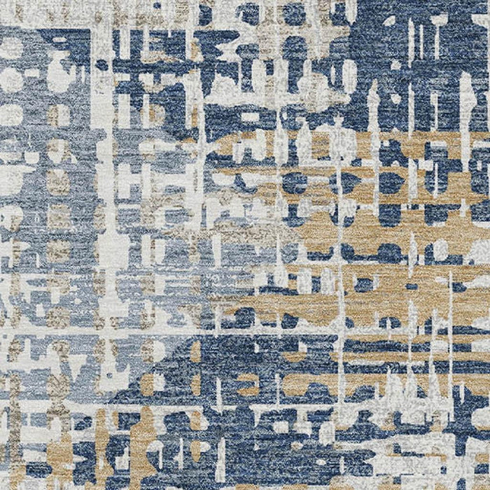 10' X 14' Geometric Washable Area Rug With UV Protection (718394) - Navy Blue / Beige