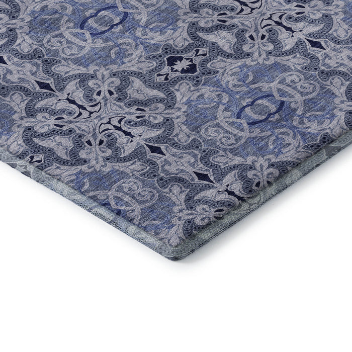 10' X 14' Medallion Washable Area Rug With UV Protection - Blue And Ivory