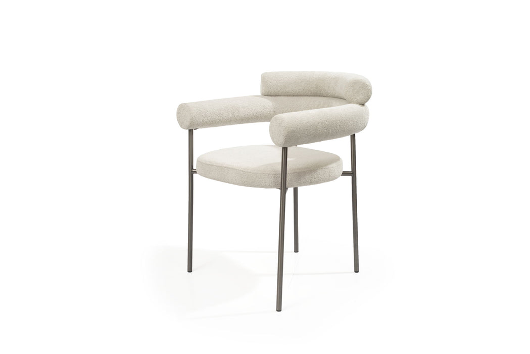 Gunmetal Boucle Stainless Steel Open Back Dining Arm Chairs (Set of 2) - Light Gray