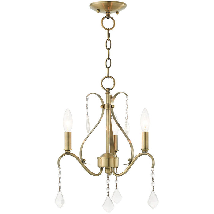 17" Three Light Dimmable Chandelier With Shades - Antiqued Brass