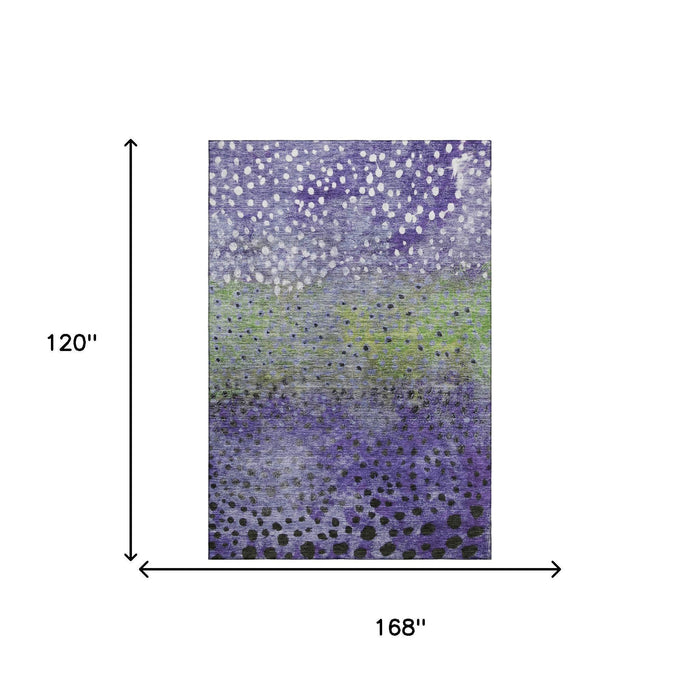 10' X 14' Polka Dot Washable Area Rug With UV Protection (683668) - Purple / Green / Ivory