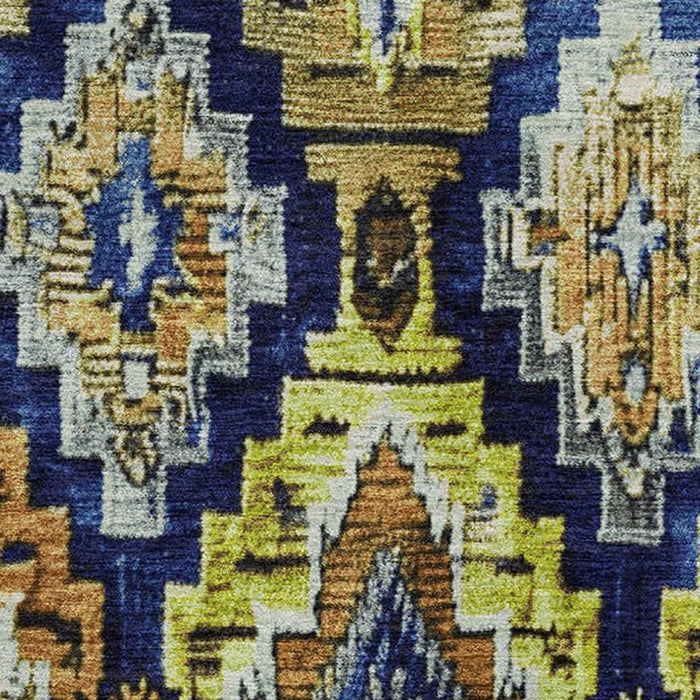 10' X 14' Washable Area Rug With UV Protection (707113) - Navy Blue / Gold / Beige