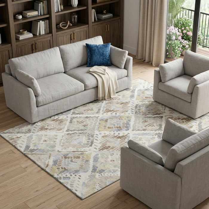 10' X 14' Geometric Washable Area Rug With UV Protection (693024) - Ivory / Brown / Gray