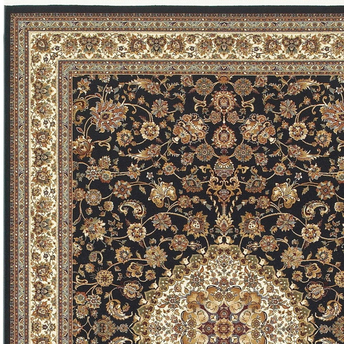 10' X 13' Medallion Area Rug With Fringe (574474) - Ivory / Dark Blue