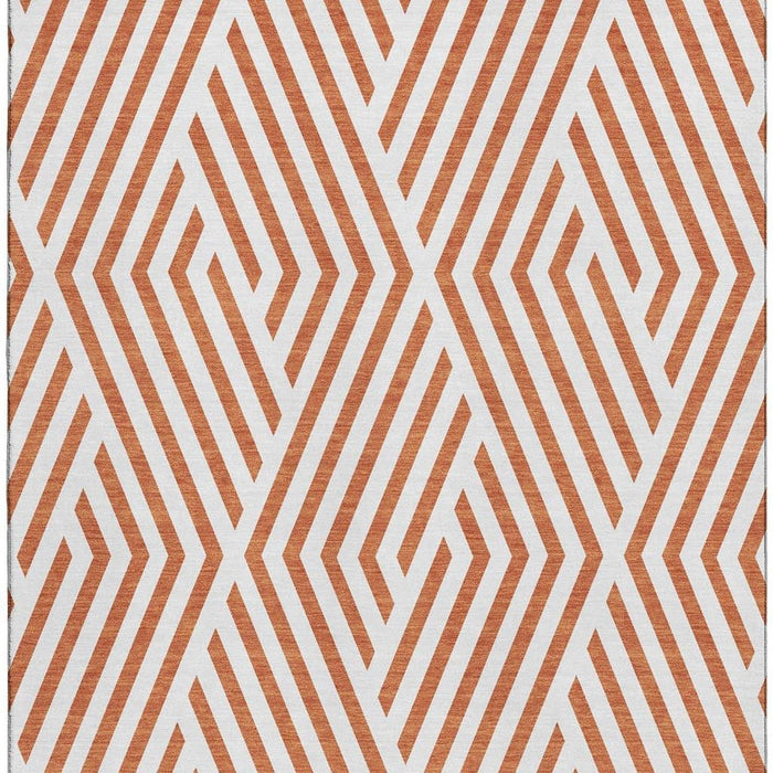8' X 10' Geometric Washable Area Rug With UV Protection (648578) - Rust / Ivory