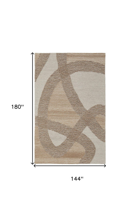 12' x 15' Bohemian Wool Abstract Hand Tufted Area Rug - Brown Tan And Ivory
