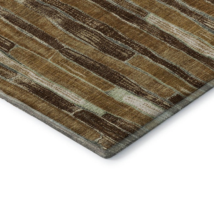 10' X 14' Striped Washable Area Rug With UV Protection (692862) - Coffee / Ivory / Taupe