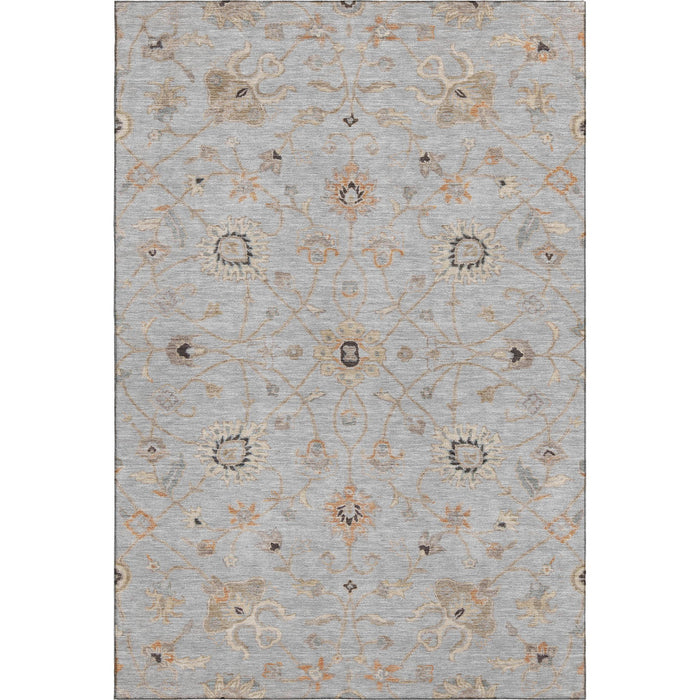 10' X 14' Floral Washable Area Rug With UV Protection (686126) - Gray / Copper / Silver