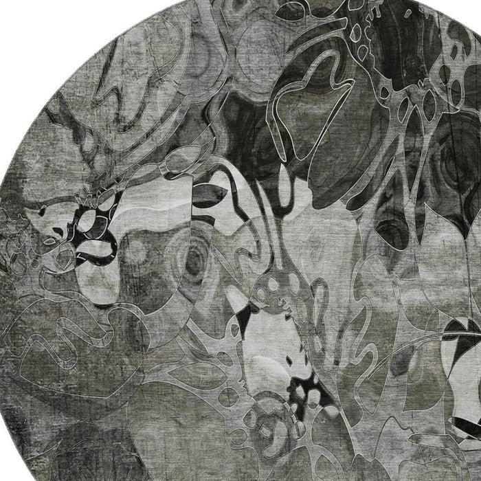 8' Abstract Distressed Washable Round Rug With UV Protection (648985) - Gray / Ivory