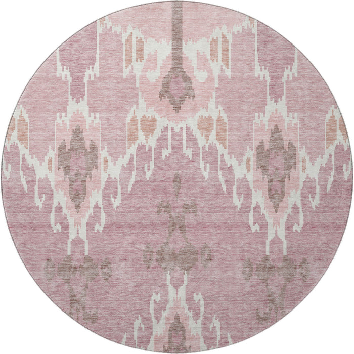 8' Ikat Washable Round Rug With UV Protection - Blush And Ivory