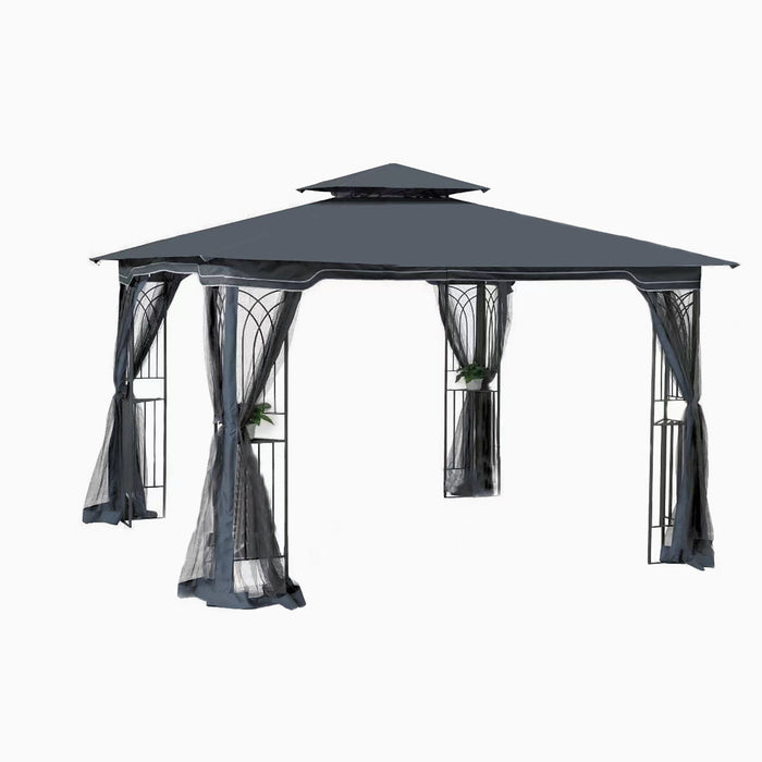 Giga patio gazebo tent with ventilated double roof and mosquito net, outdoor canopy for shaded relaxation.