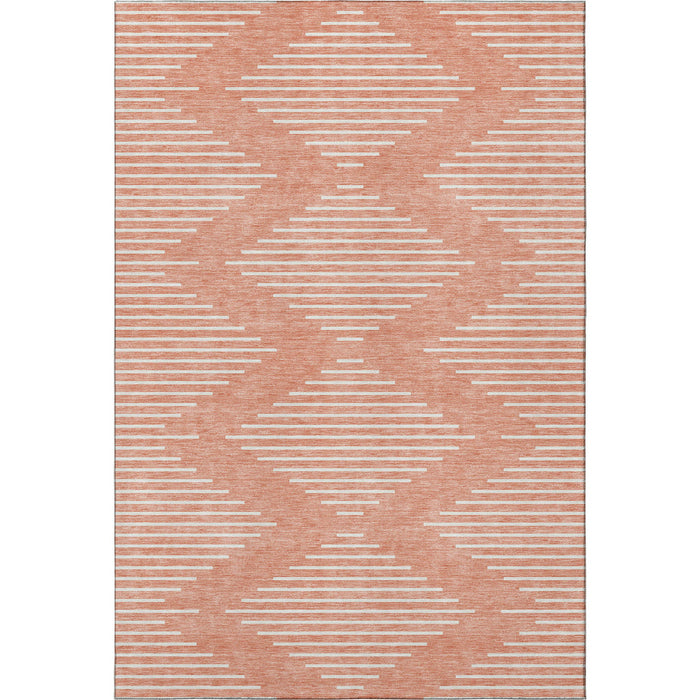10' X 14' Geometric Washable Area Rug With UV Protection (679780) - Salmon / Ivory