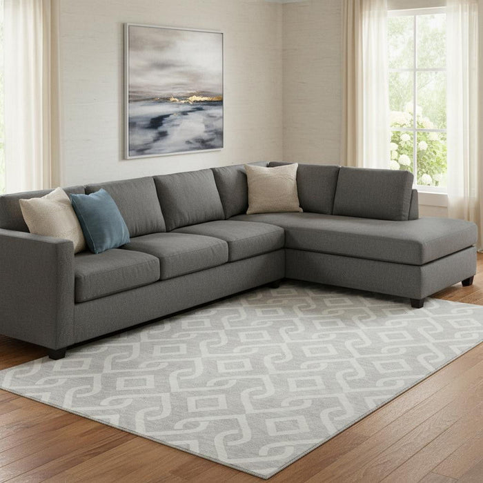 10' X 14' Geometric Washable Area Rug With UV Protection (652587) - Silver / Ivory