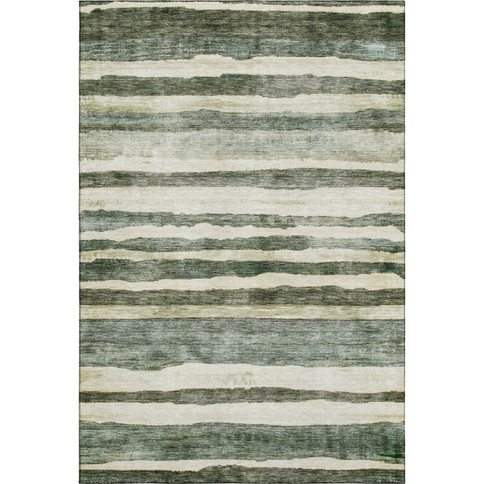 10' X 14' Striped Washable Area Rug With UV Protection (688273) - Sage / Ivory / Beige