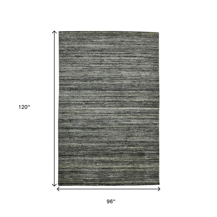 8' X 10' Wool Striped Hand Woven Area Rug (570269) - Gray / Black