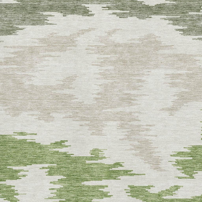 9' X 12' Abstract Washable Area Rug With UV Protection - Green And Beige
