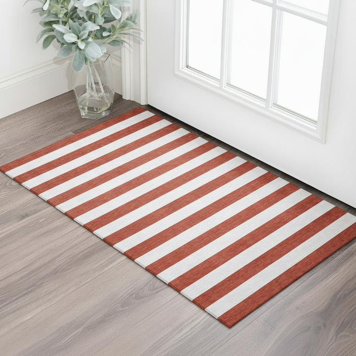 3' X 5' Striped Washable Area Rug With UV Protection (647645) - Red / Ivory