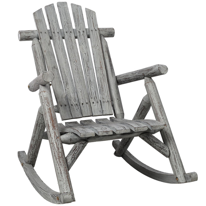 Giga durable wooden porch rocker chair made from fir logs, featuring a classic design perfect for outdoor relaxation.