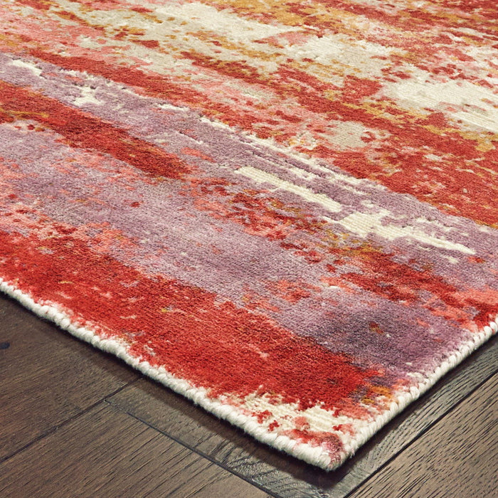 2' x 10' Abstract Hand Loomed Stain Resistant Runner Rug - Pink And Red