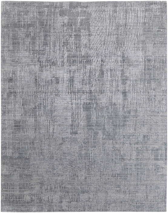 10' x 14' Abstract Hand Woven Worn Faded Area Rug - Light Blue And Silver