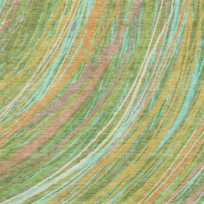 10' X 14' Abstract Washable Area Rug With UV Protection (717620) - Green / Peach