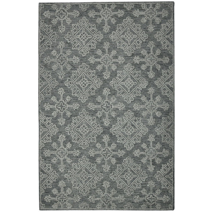 8' X 11' Wool Oriental Hand Hooked Area Rug - Graphite And Gray