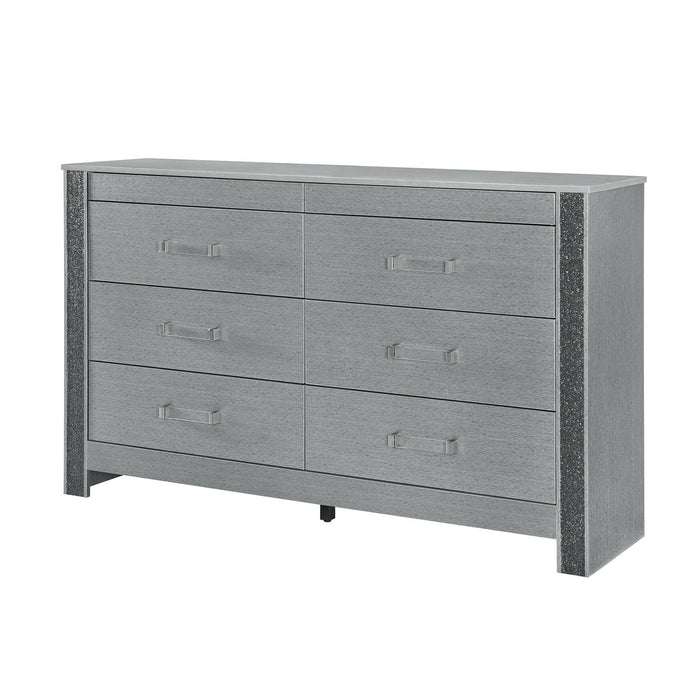 62" Wood Six Drawer Double Dresser - Silver