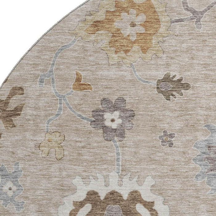 8' Floral Medallion Washable Round Rug With UV Protection - Taupe