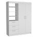 White 79-inch wood wardrobe with two doors and three drawers, HomeRoots dresser for bedroom storage and organization.