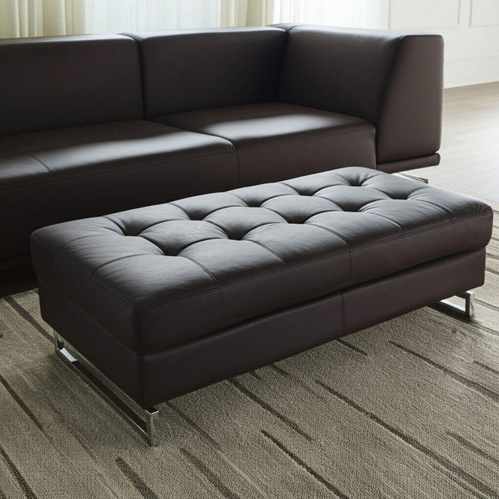 Faux Leather Ottoman - Brown / Gold
