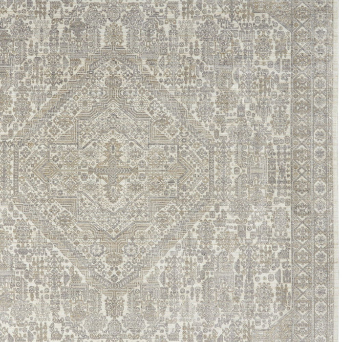8' X 10' Floral Non Skid Area Rug With Fringe (550724) - Ivory / Beige / Cream